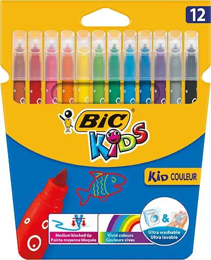 FEUTRES DE COULEURS  Bic Kids couleur feutres coloriage etui carton x12